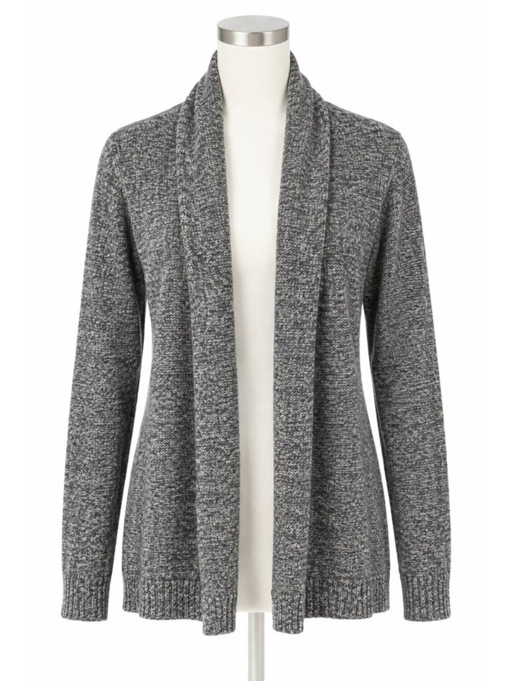 Tahari Women's 2 Ply Cashmere Open Front Cardigan Sweater Gray M Shawl Collar